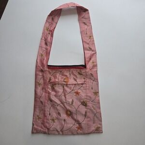 Handmade‎ Pink Silk Embroidered Crossbody Bag Tibetan India Floral Boho